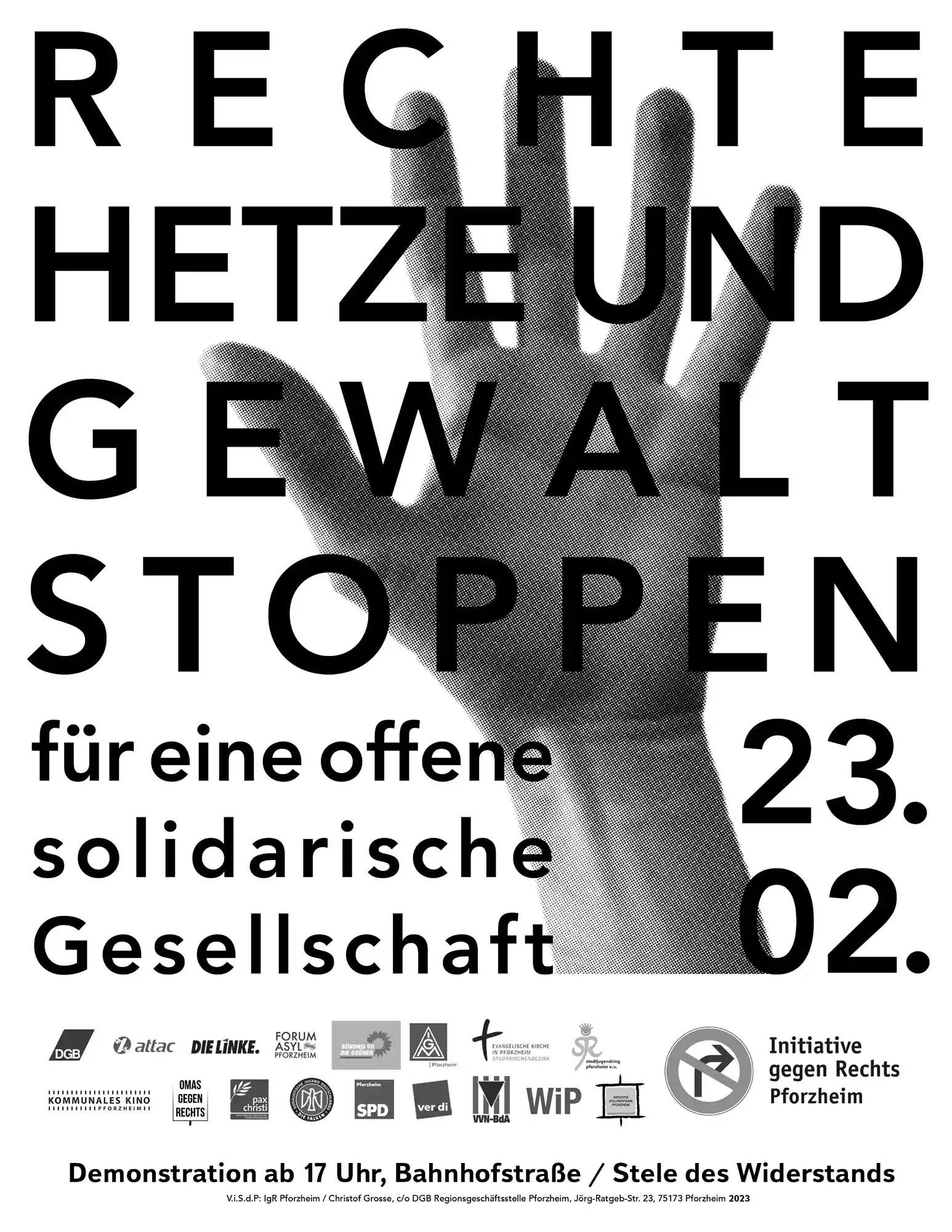 Initiative gegen Rechts Pforzheim demonstriert am 23. Februar in der Innenstadt